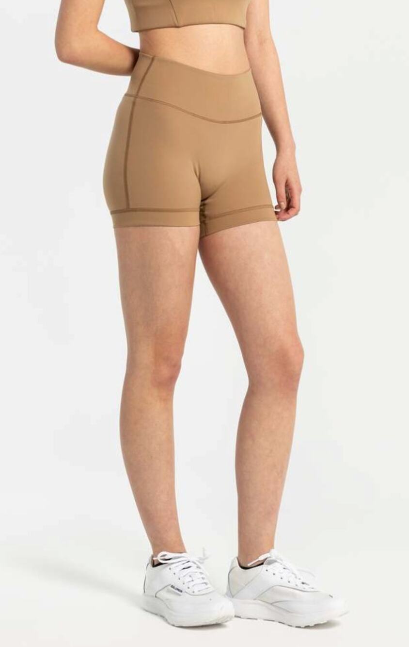District Vision Women's Shala Yoga Short Tights in Sand Brown Size Large